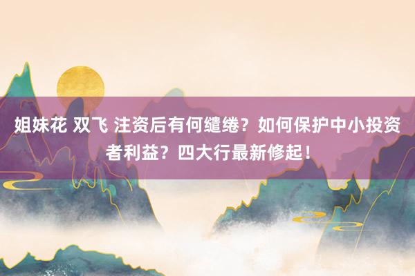 姐妹花 双飞 注资后有何缱绻？如何保护中小投资者利益？四大行最新修起！